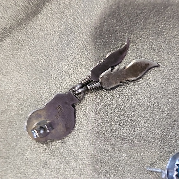 Vintage Turquoise Coral & Feather Silver Drop Earrings - Picture 2 of 6